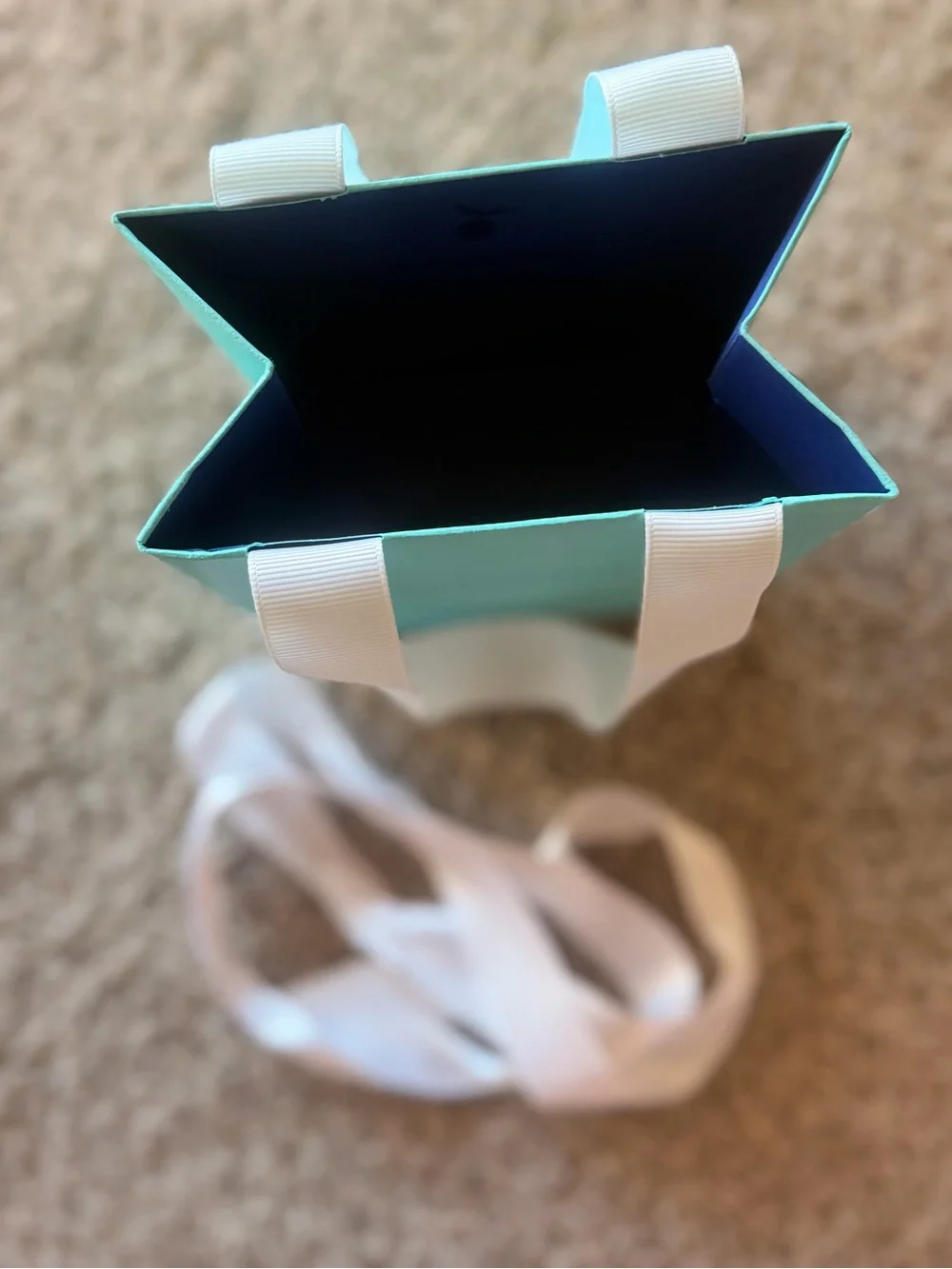 Authentic Tiffany & Co. Robin's-Egg Blue Gift Bag with White Ribbon Handles